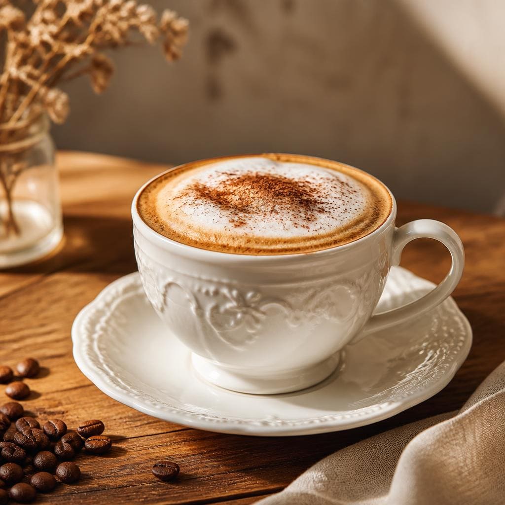 Cappucino dengan rasa kopi creamy dan topping bubuk cokelat